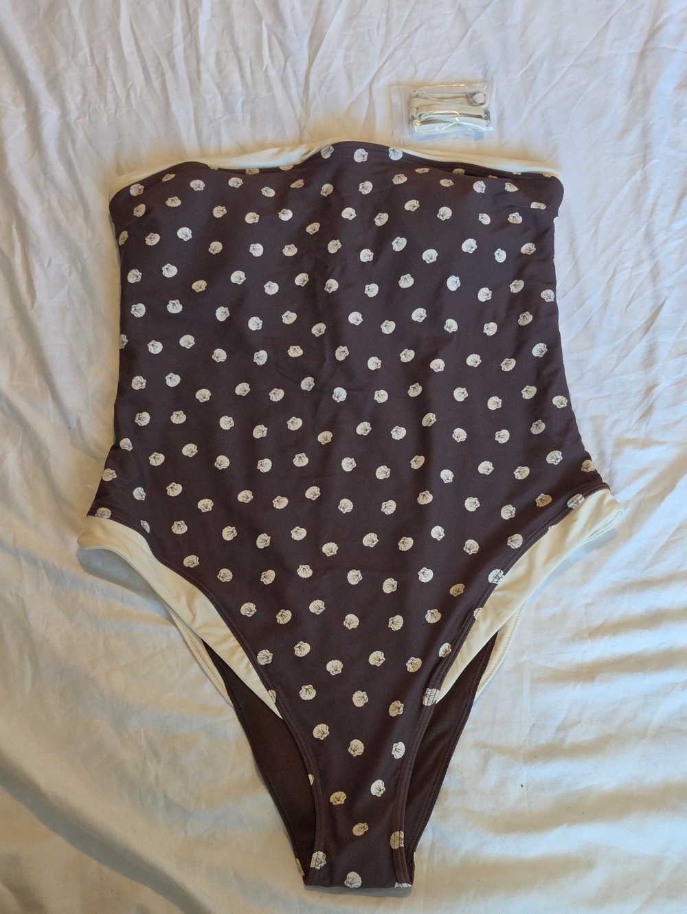Abercrombie & Fitch Brown One-Piece Swimsuit with Cream Sea Shell Pattern